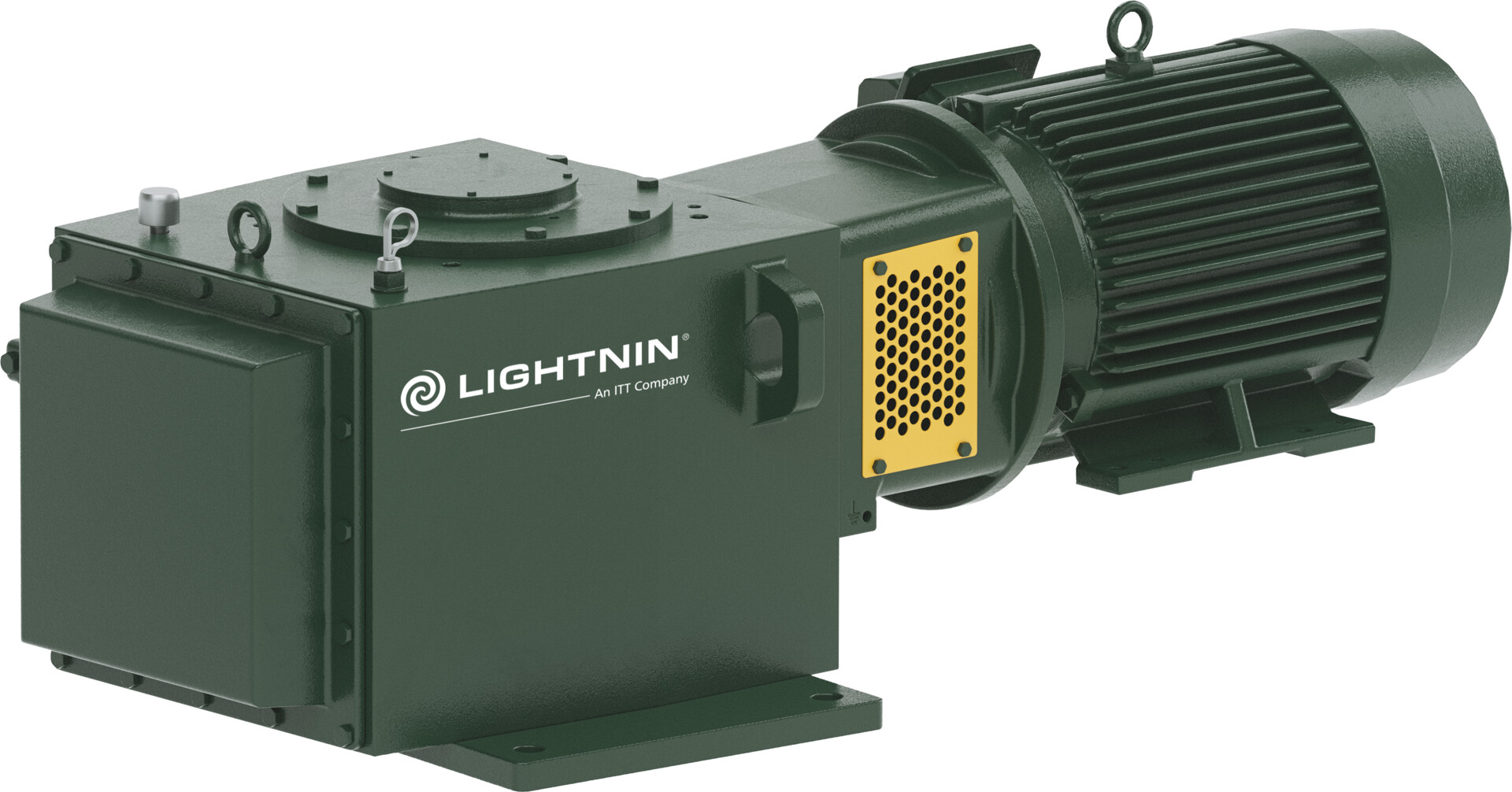 LIGHTNIN 70 Series top-entering mixer motor and gearbox assembly with yellow coupling guard